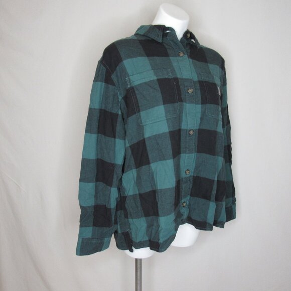 Carhartt Teal Green Rugged Flex Flannel Check Plaid Shirt Women's XXLarge XXL - Picture 4 of 9